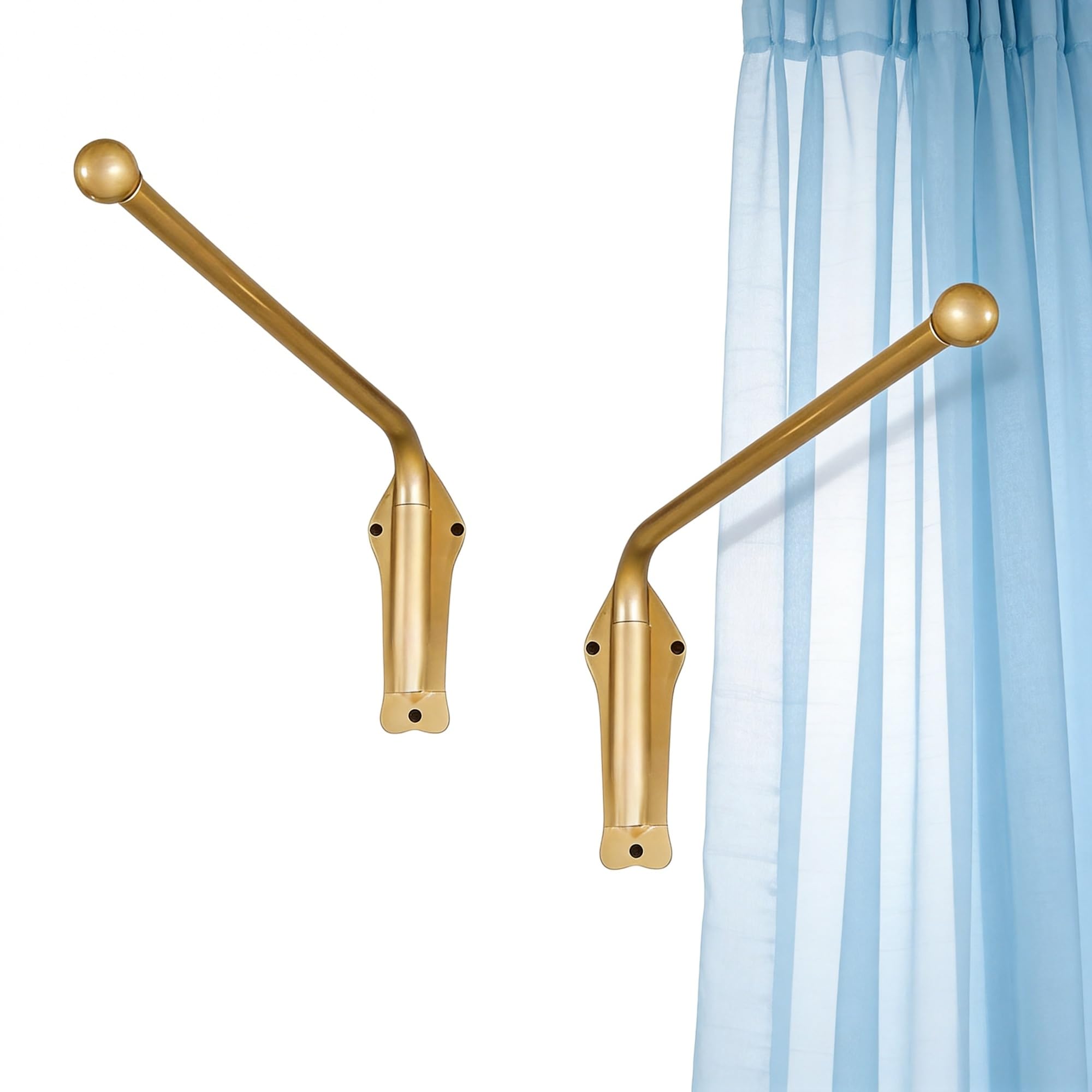 Tringle à rideaux à bras pivotant, support robuste pour rideaux, rotation à 180°, coloris noir et or, lot de 2 pour panneaux latéraux de fenêtre.(Gold,50cm/19.68in)