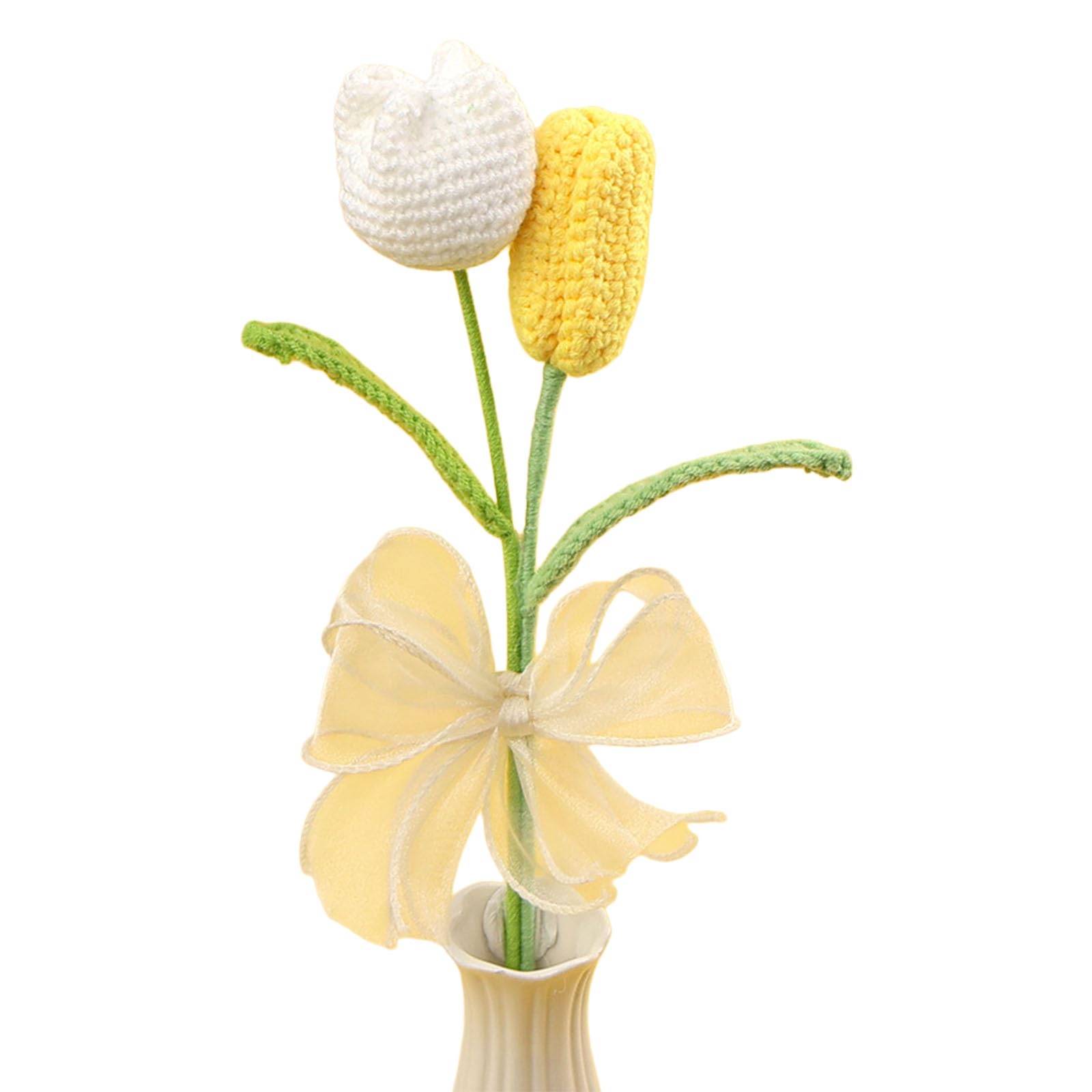 Piceioep Colorful Handcrafted Tulips Bunch Craft of Yarn Ideal for Shelf or Desk Display Permanent Interlaced Home Decoration