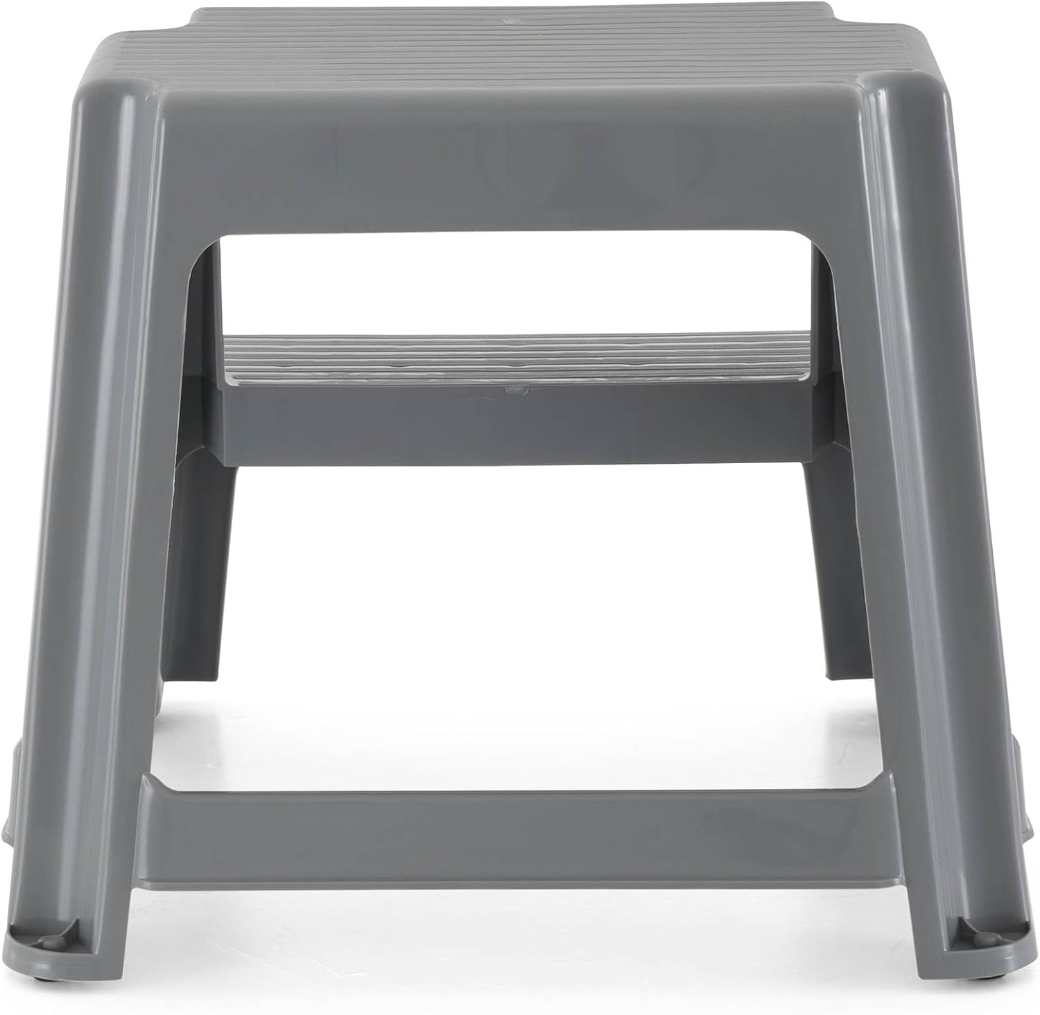 Gracious Living 16-Inch Tall Plastic 2 Step Stool, Portable Dual Step Ladder Foot Stool for Kitchen, Bathroom, Bedroom, and Garage, Gray (4 Pack)