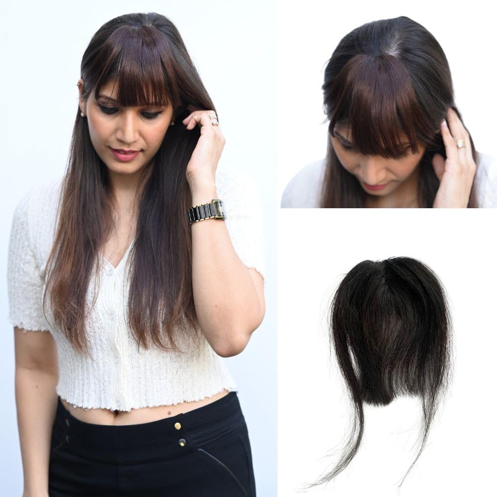 Clip In Bangs Natural Black | Bangs hair extensions for women | 100% Human Hair for Hairstyle | Heat Resistant-image-22