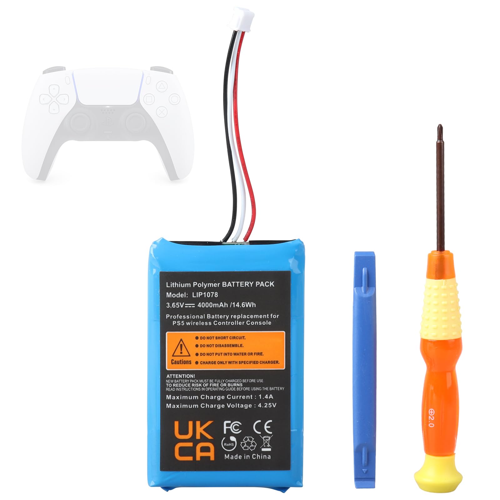 4000mAh 3,65V PS5 Controller Akku für Sony PS5, Wiederaufladbarer LIP1708 Li-Ion-Akku für den PlayStation 5 DualSense Wireless Controller (Werkzeug Mitnehmen)
