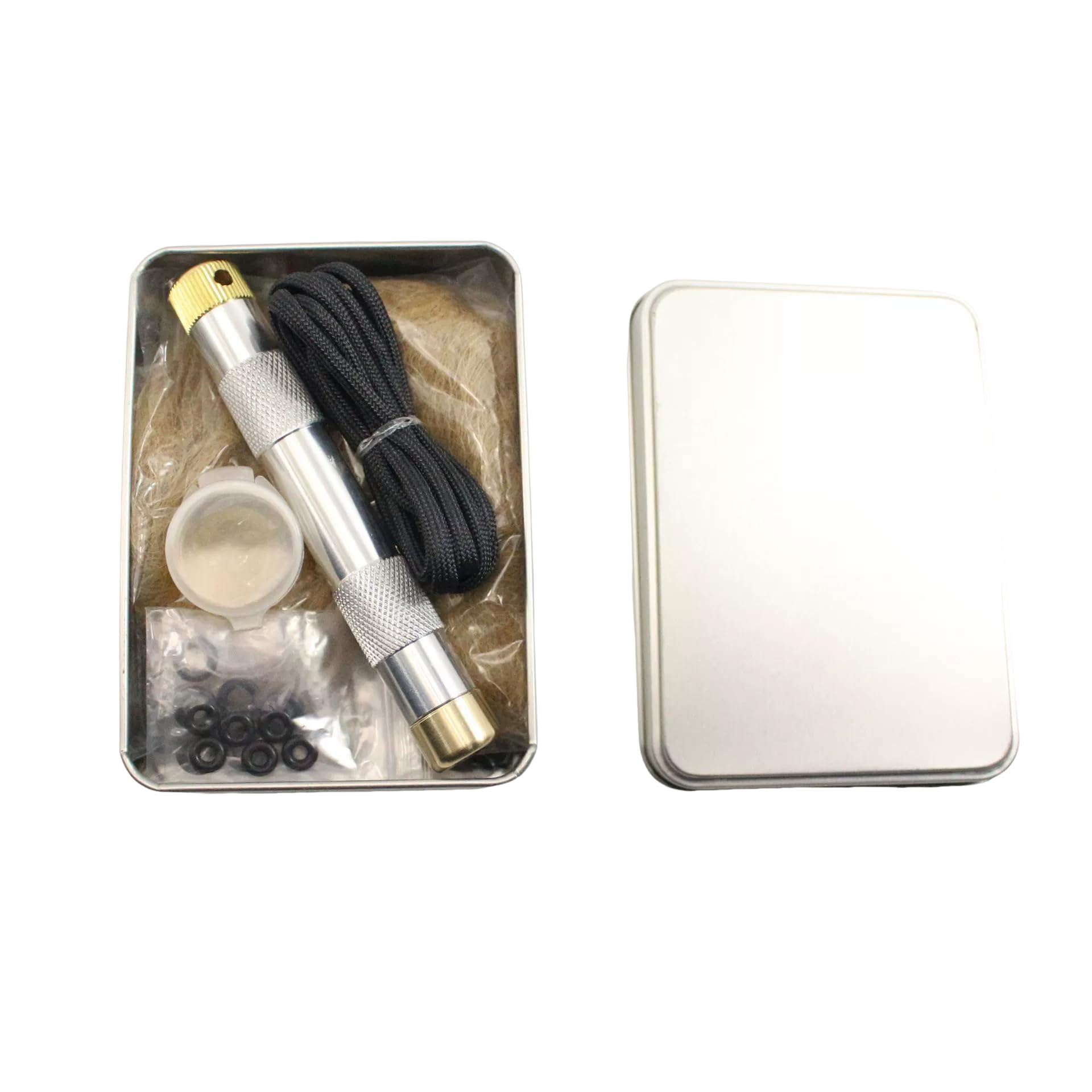 Outdoor Survival Camping Piston Firearm Portable Air Compression Aluminum Alloy Multi-function Firebox Set Silver no Flint Set