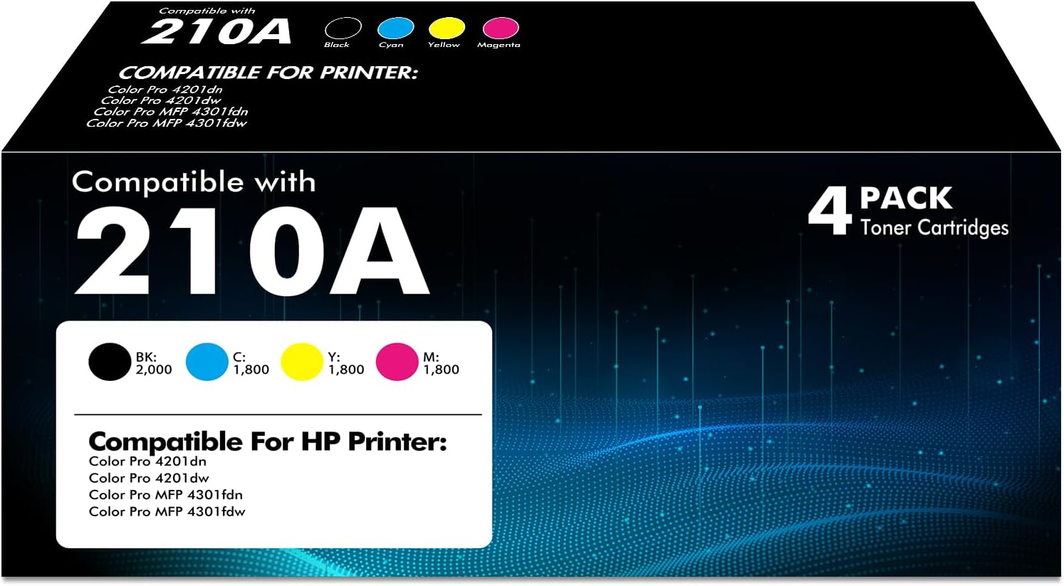 210A Toner Cartridges 4 Pack MFP 4301fdw 210X Compatible for HP 210A 210 Toner Cartridges Work with HP Color LaserJet Pro 4301fdn 4201dw 4201dn Printer Ink | Black Cyan Yellow Magenta (with Chip)