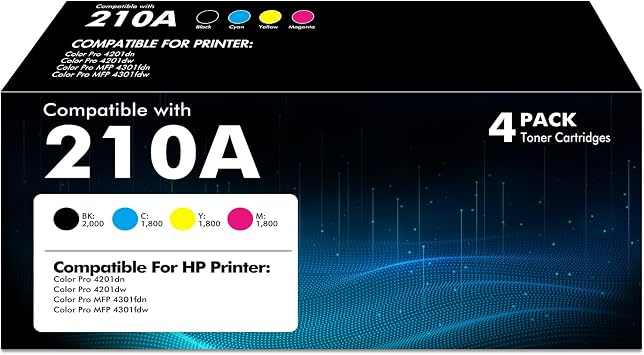 VICTONER 210A Toner Cartridges 4 Pack 210X 210 MFP 4301fdw | Compatible for HP 210A 210 Toner Cartridges Work with HP Color LaserJet Pro 4301fdn 4201dw 4201dn Printer Ink with Chip