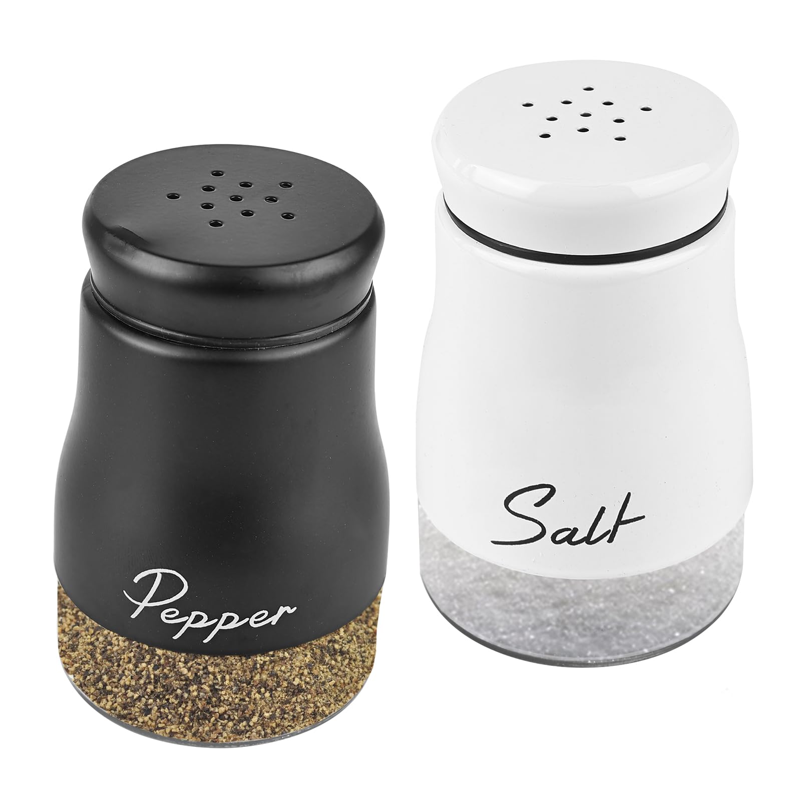 Salz und Pfefferstreuer Set, Edelstahl Salz und Pfeffer Set, 120ml Glasboden Salzstreuer, Pfefferstreuer mit Deckel, Salz-und Pfefferstreuer für Haus, Küche, Restaurant, Esstisch (Weiß/Schwarz) Küche, Haushalt & Wohnen
