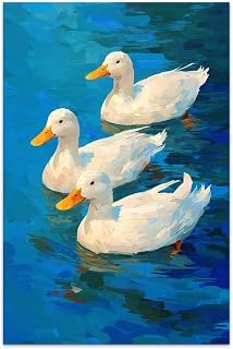 Bvkilrvc Unframed Canvas Prints Wall Art, Three White Ducks Modern Wall Art Painting Gift for Office Living Room Bedroom Home Decoration Painting Unframed 12x18inch