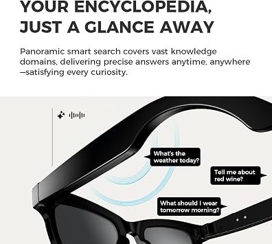 Smart Glasses, AI Translator Spectacles, Multifunctional 8MP Camera Bluetooth Calls Music Glasses, Photography Object Recognition, for ChatGPT (Sunglasses)