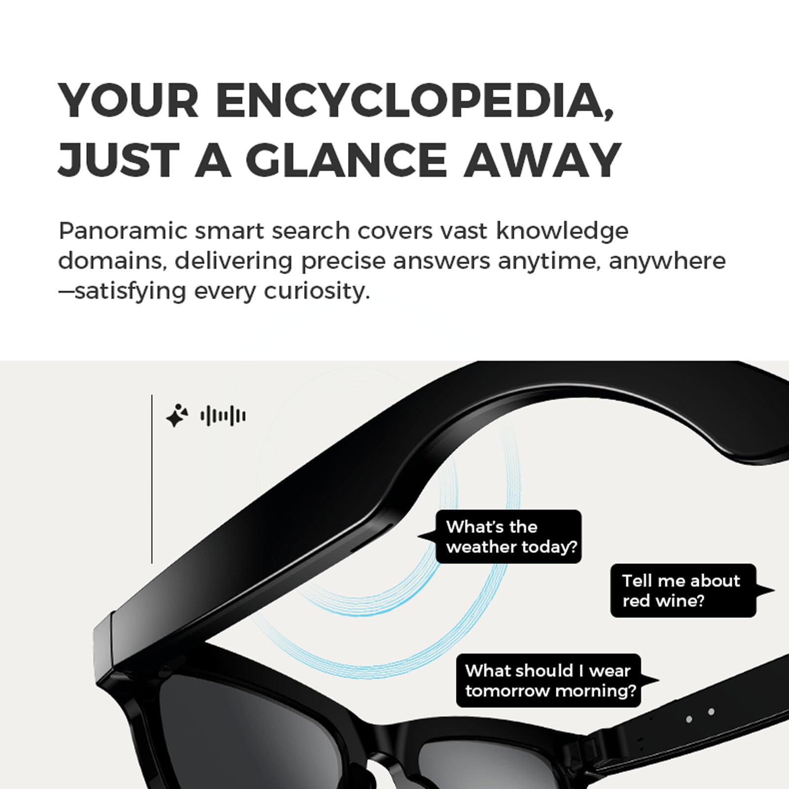 Gafas Inteligentes, Gafas de Traductor de IA, Cámara Multifuncional de 8MP Bluetooth Llama Gafas de Música, Reconocimiento de Objetos de Fotografía, para Chatgpt (Gafas de Sol)
