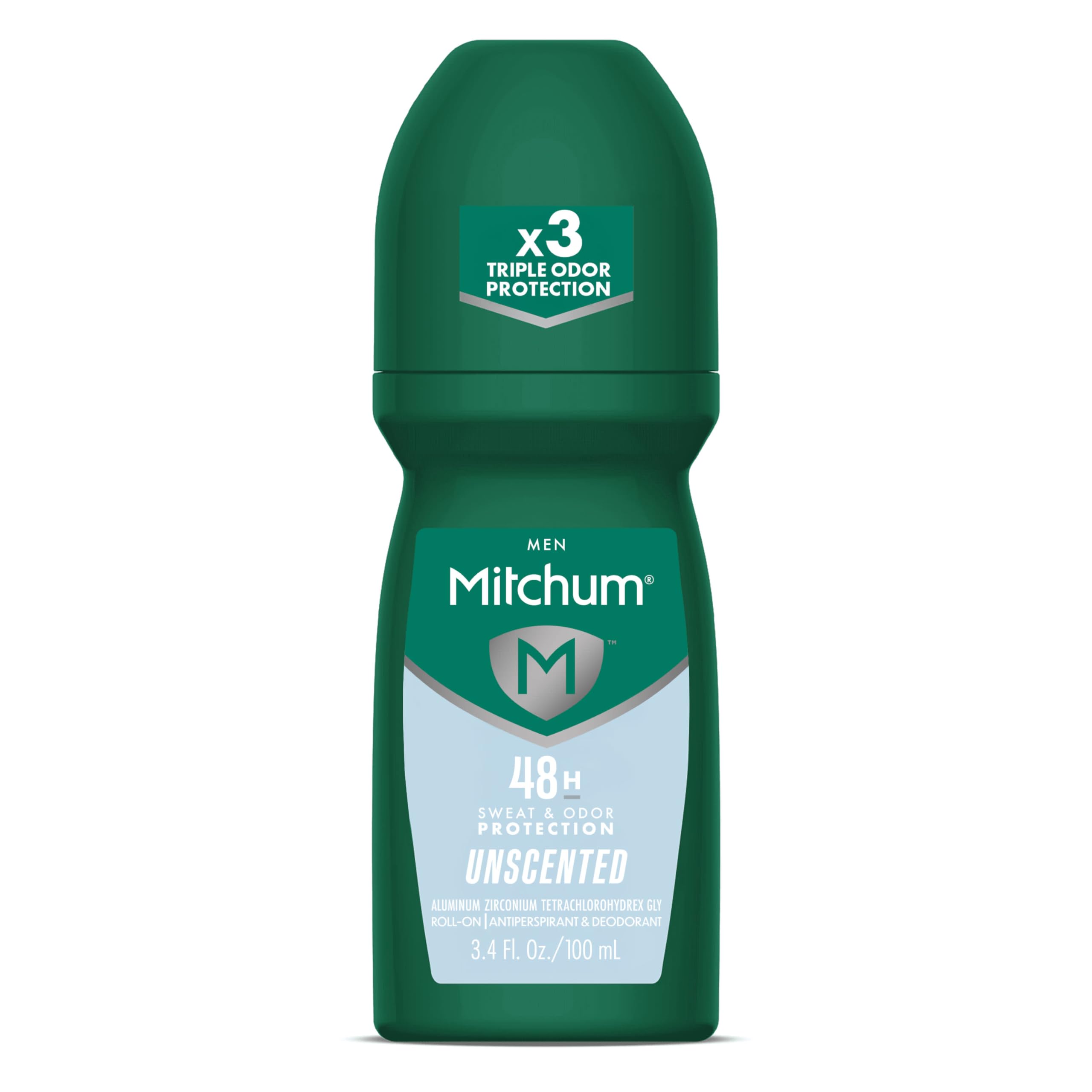 Mitchum Antiperspirant Deodorant Roll On for Men, 48 Hr Protection, Dermatologist Tested, Unscented, 3.4 oz