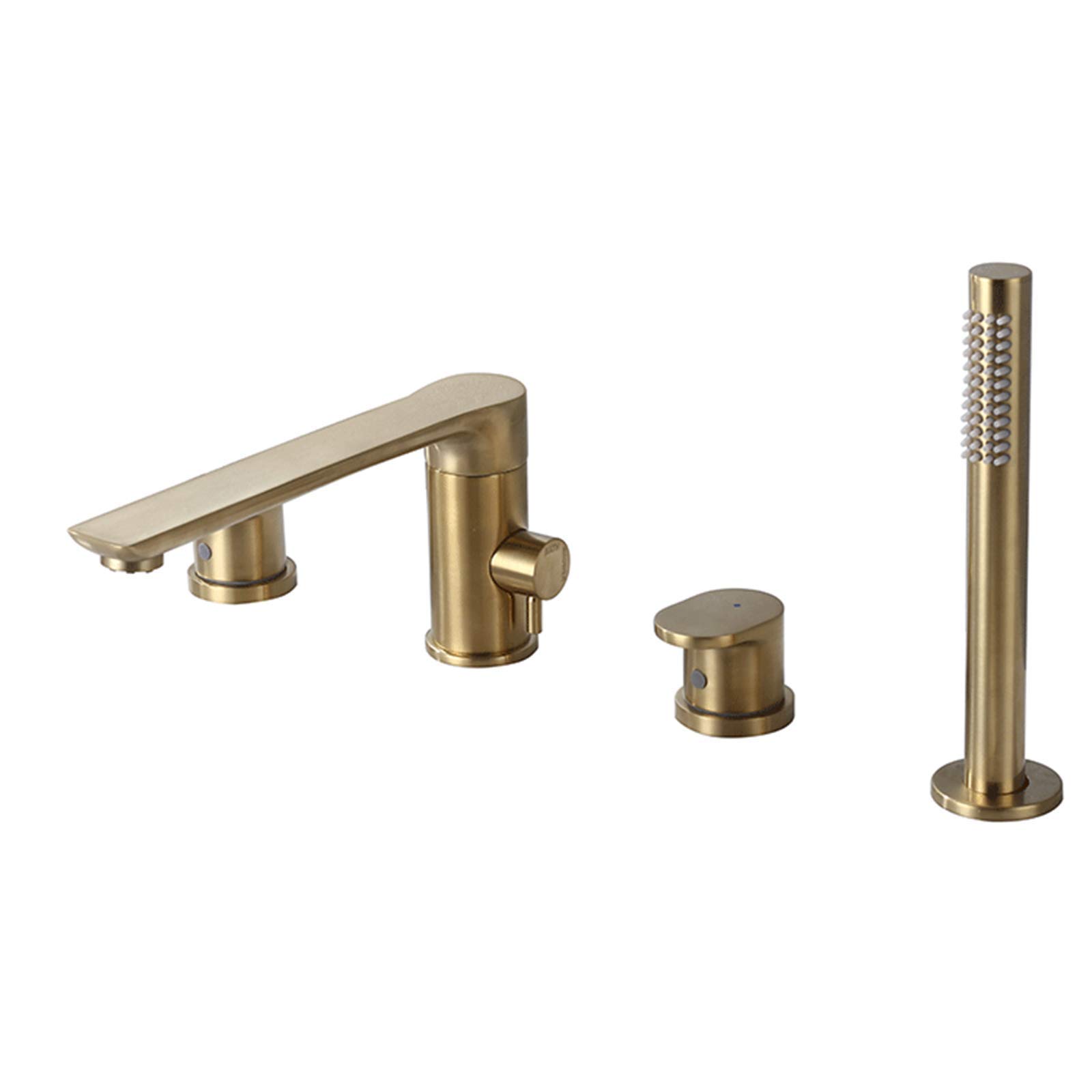 AYCDL Swivel Bathtub Faucet Widespread Tub Faucet Set Deck Mount Brushed Gold Tub Filler Faucet 4 Holes Tub Tap with Handheld Shower Head