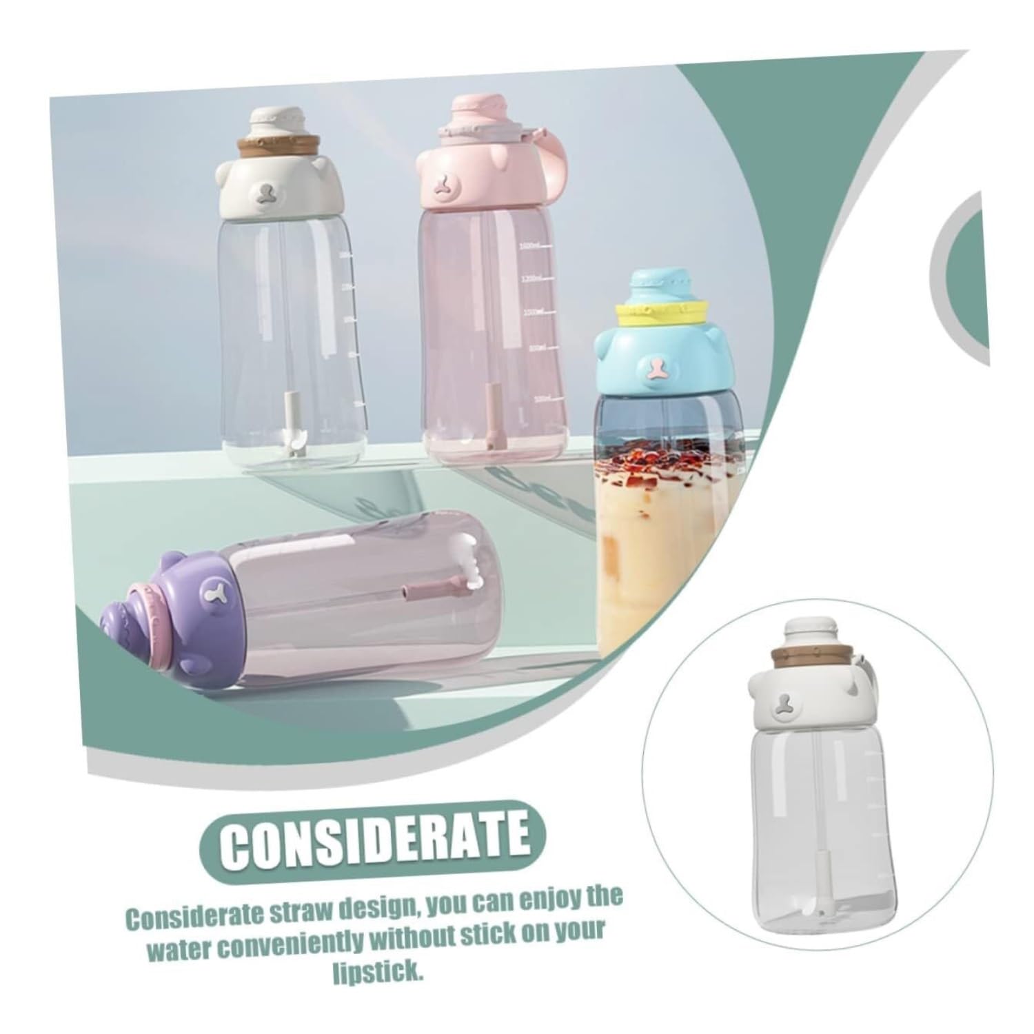 Bouteille d'eau Bouteille d'eau en Plastique Bouteille d'eau de Sports de Plein air Bouteille d'eau Mignonne de Tasse avec la Bouteille d'eau de Forme Physique de Paille Gourde(Rosa)