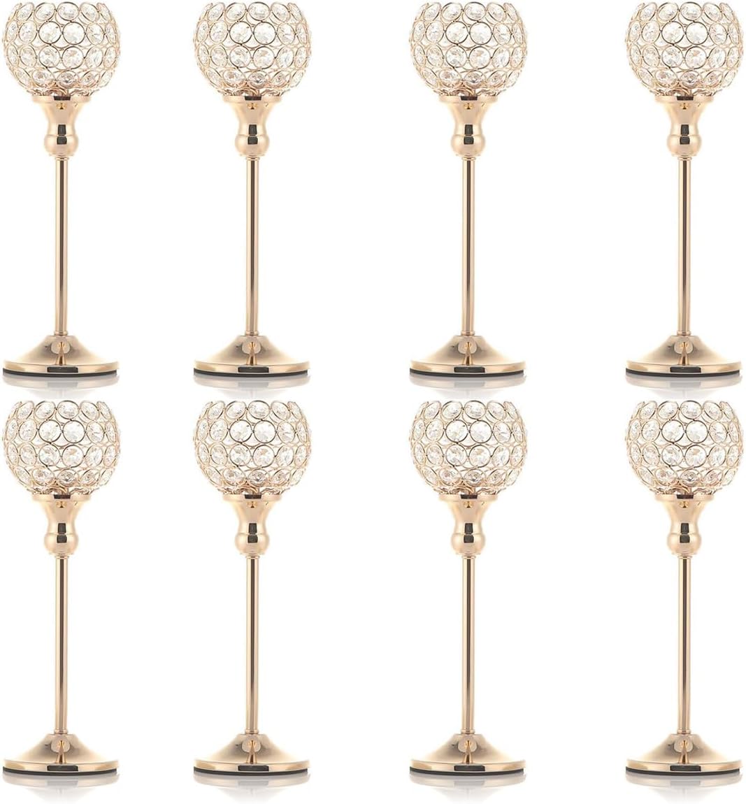 VINCIGANT 8PCS Candle Holders for Tea Lights Wedding Table,Gold Crystal Candle Holders Candle Stick Holder Rhinestone Decorative Tray for Party Thanksgiving Gift candelabros para centros de mesa