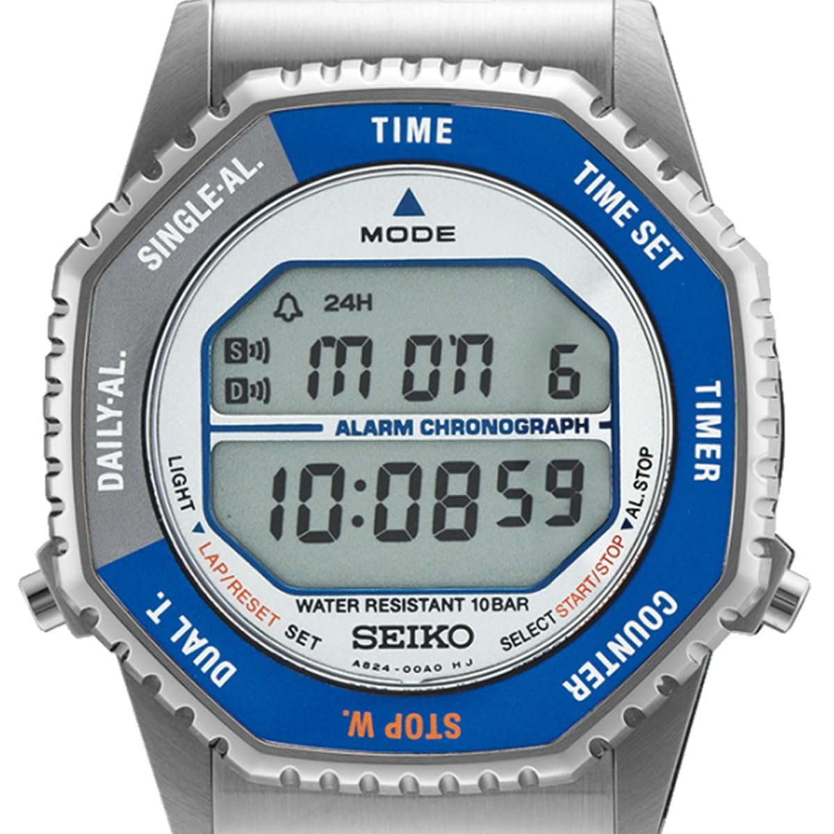 Seiko SMGG21P1 Herren Digitaluhr mit blauem und silberfarbenem Zifferblatt und silbernem Armband