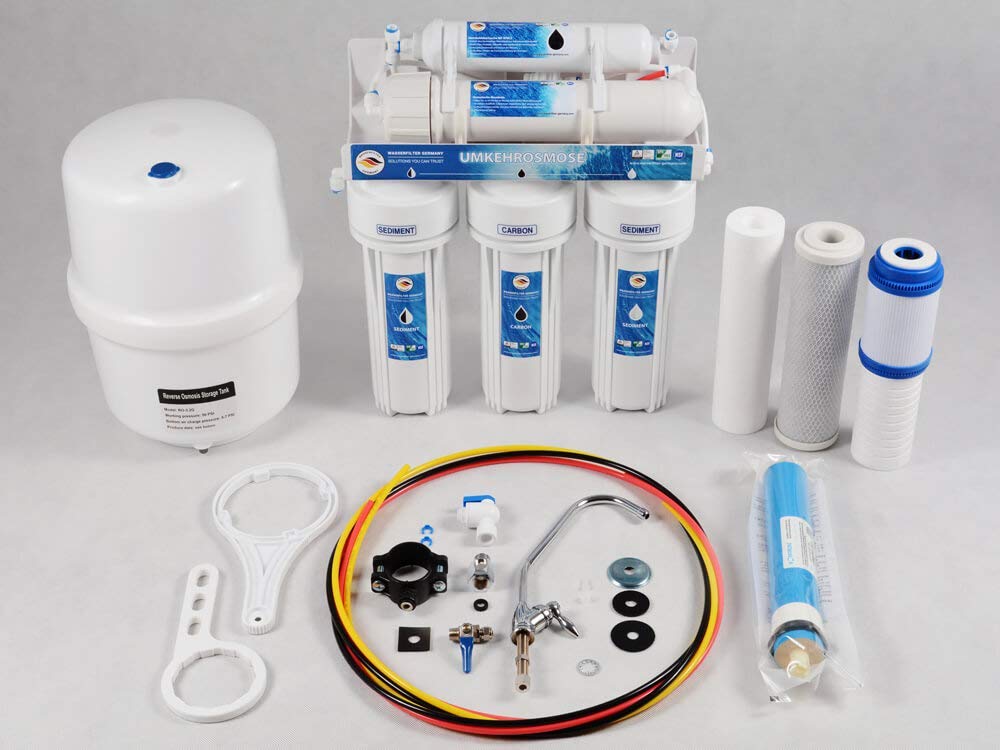 Umkehrosmoseanlage 6 Stufen WASSERFILTER GERMANY - mit BIOaktivkohle und Schaum-Kohlefilter - 75GPD Membran, 285L reinstes Trinkwasser täglich,ökologisch ohne BPA beste Filter für jeden Haushalt