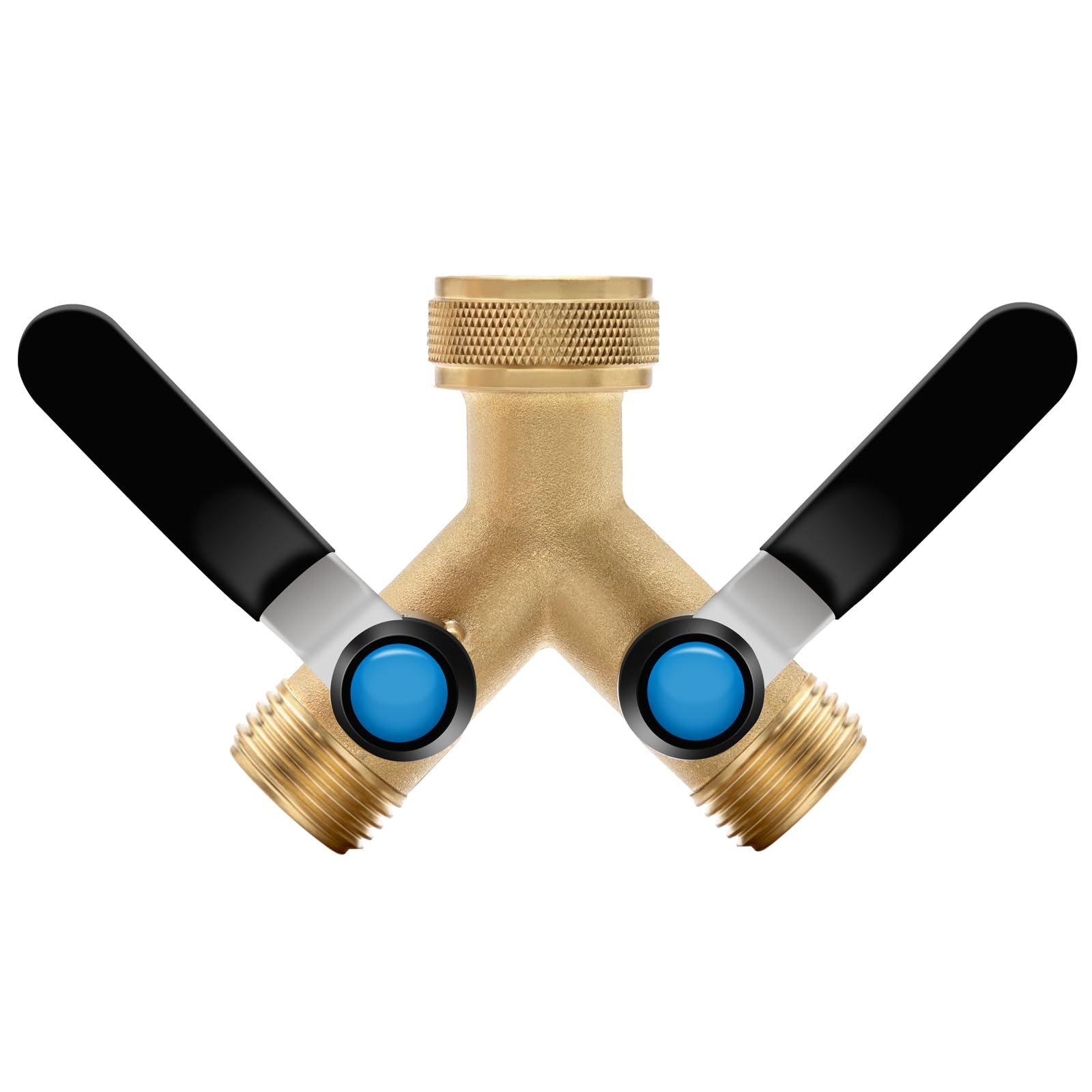 Brass Garden Hose Splitter, Garden Hose Splitter 2 Way Heavy Duty, With 2 304 Stainless Steel Extension Handles, Brass Y-Valve Water Garden Hose Adapter 2-Way Y-Valve 3/4” GHT Threads