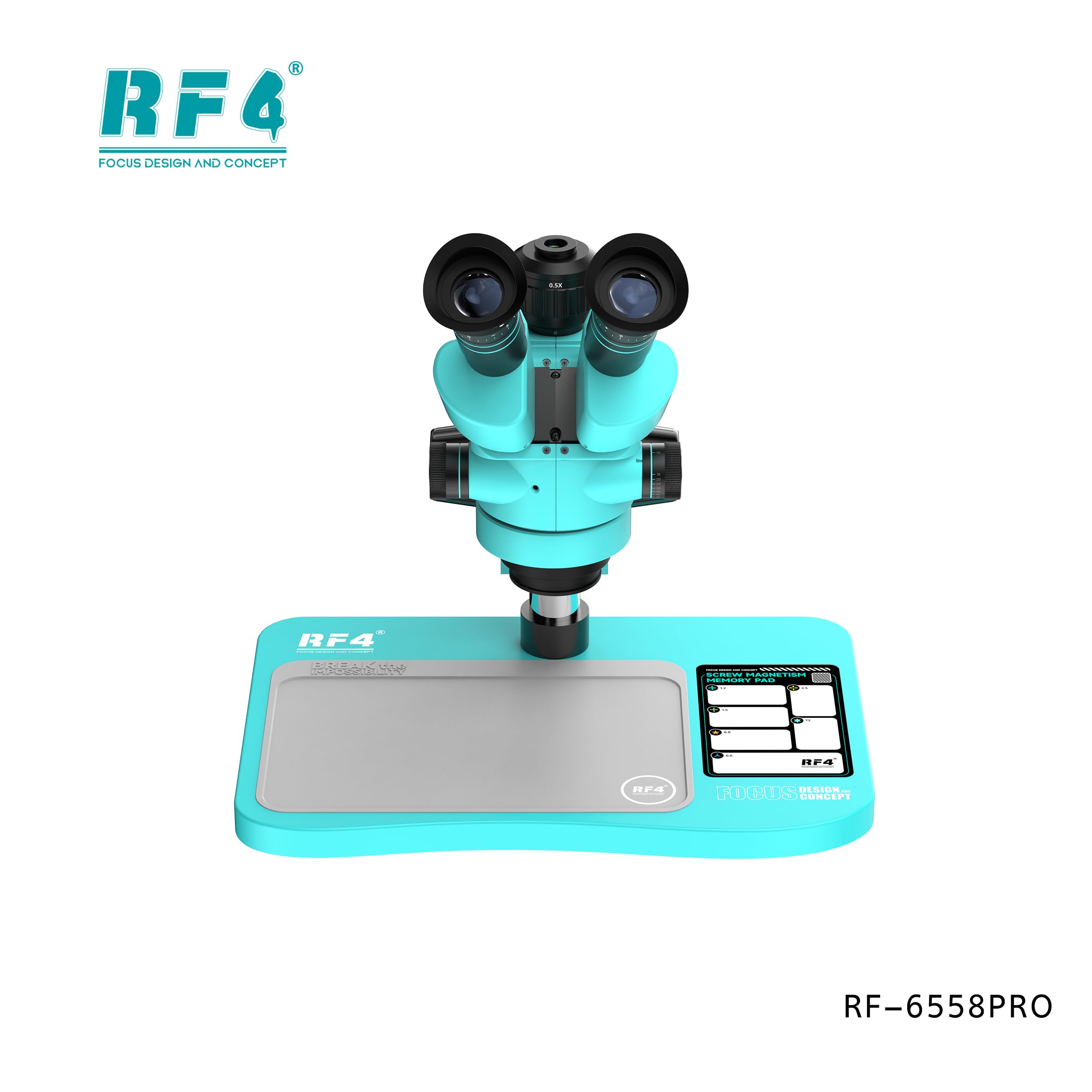 Microscopio stereoscopico trinoculare ultra HD 6558PRO con grande base, ingrandimento da 6.5X a 58X, per saldatura PCB e telefoni, microscopio a grande campo visivo (RF-6558PRO senza fotocamera)
