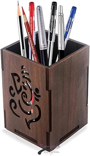 KBR Desk Organizer With Remote, Business Visiting Card & Mobile Holder | Multipurpose Wooden Pen And Pencil Holder Stand F