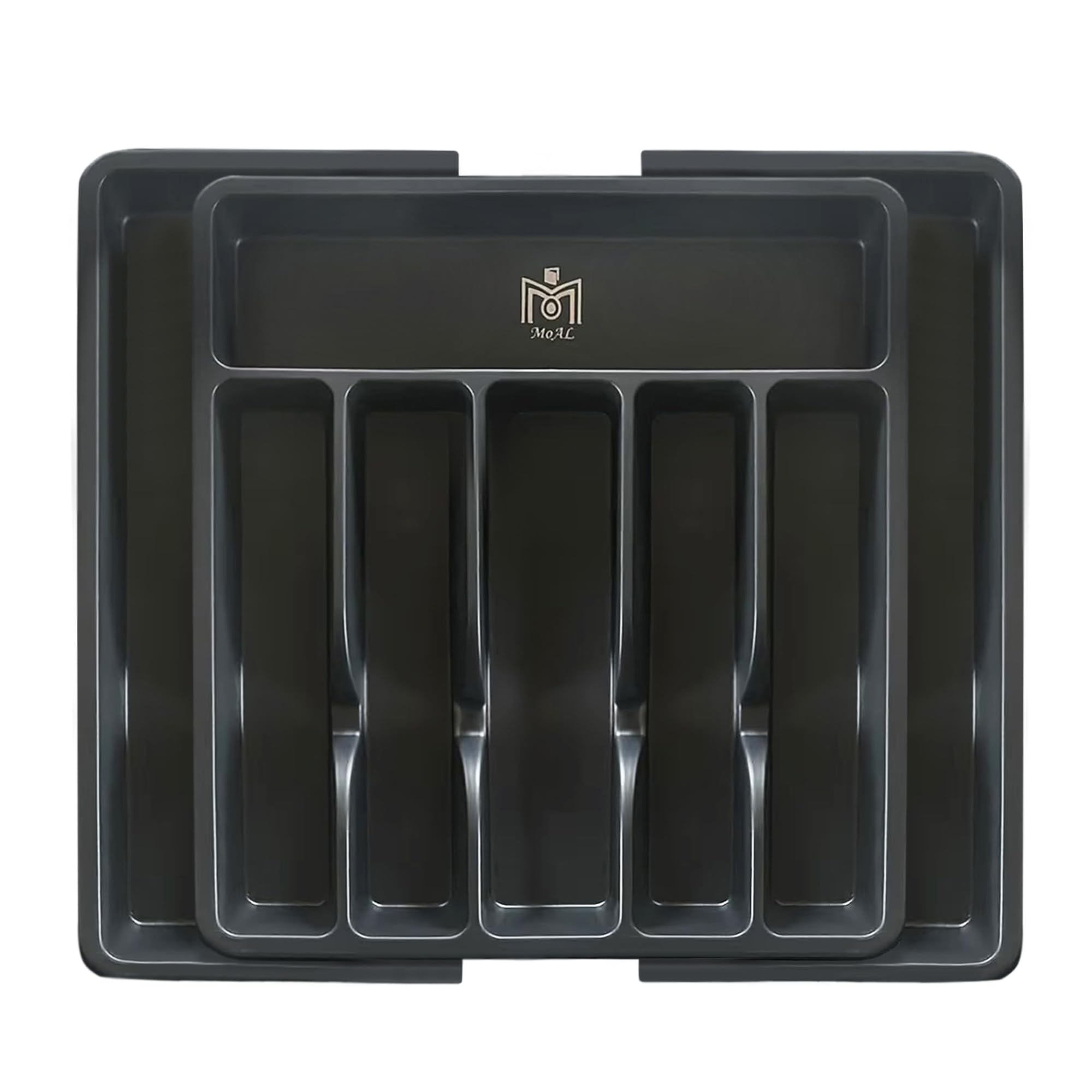 MoAL Large Expandable Cutlery Drawer Organiser - Adjustable Utensil Tray with 8 Compartments for Forks, Knives, Spoons, Jewelry, Stationary – Multipurpose Plastic Kitchen Drawer Storage, Black