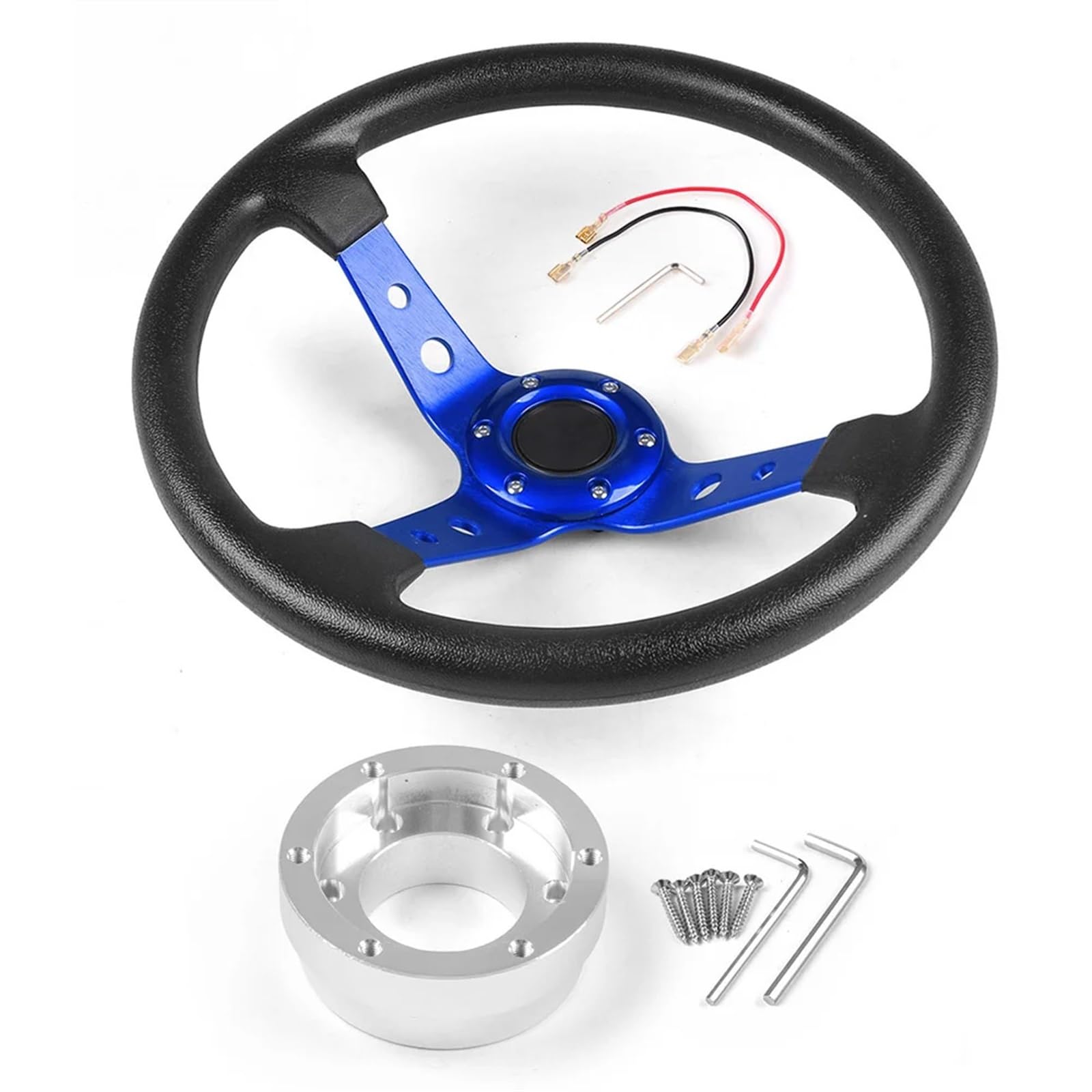 Volante da corsa Volante da corsa in pelle PU 14 pollici e 350 mm for giochi di corse con piastra adattatrice 70 per corsa rallye(Blue with Silver)