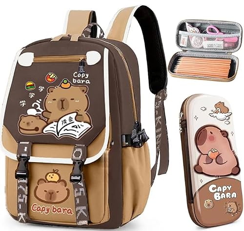 FCXVXCL Capybara Sac à Dos Enfant, Cartoon Scolaires Sac d'école Sacs Scolaires pour Étudiant Outdoor Voyage Sortie de Printemps Sac Ecole Personnalisé Voyage Backpack 29 * 16 * 46CM