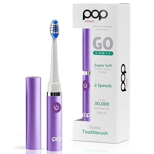 Cepillo de dientes eléctrico Pop Sonic (morado) – Cepillos de dientes de viaje con batería AAA | Cepillos de dientes eléctricos para niños con 2