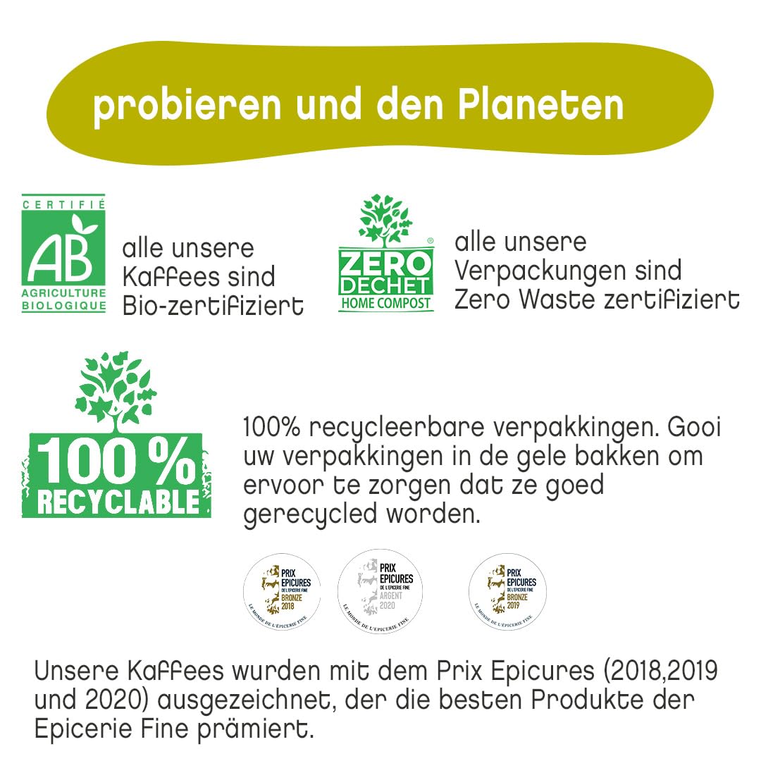 TERRAMOKA - 1 Kg Exzellenter Bio-Bohnenkaffee - 80% Reine Arabica (Mexiko, Brasilien) & 20% Robusta aus Tansania - Wohlschmeckend und anhaltend - 100% Recyclebar - Arthur - In Frankreich geröstet