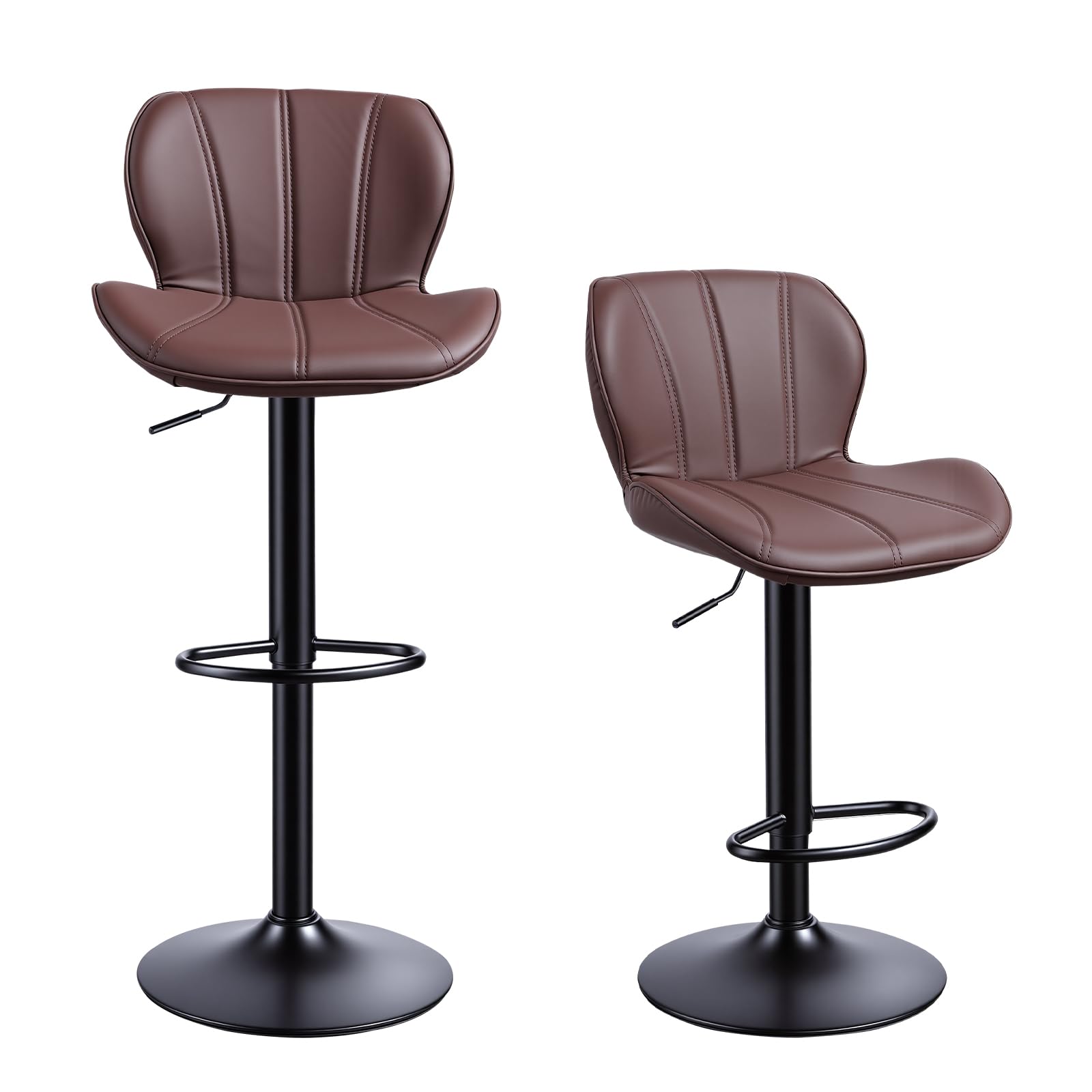 Panana Set of 2 Ergonomic Adjustable Bar Stool PU Leather Soft Sponge Cushioning Integrated Footrest Counter Barstool (Brown)