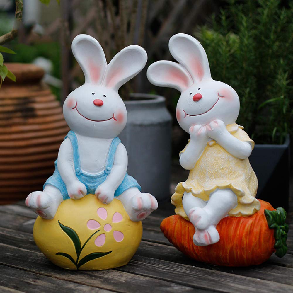 Statue de lapin mignon en résine pour pot de fleurs et décoration de cour pastorale