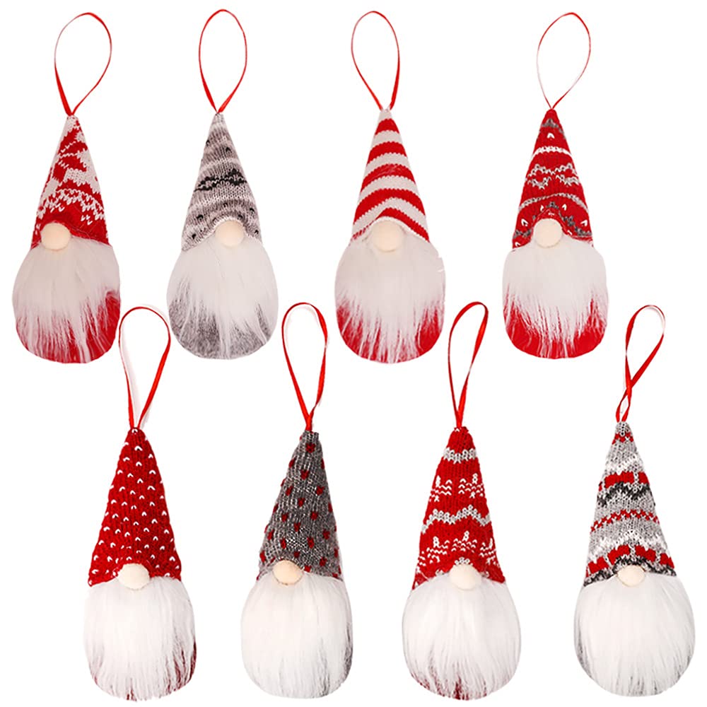 Christmas Decorations,Christmas Gnomes Ornaments Set of 8, Handmade Plush Gnomes Santa Elf Table Ornaments Hanging Christmas Tree Decorations Home Decor (8)