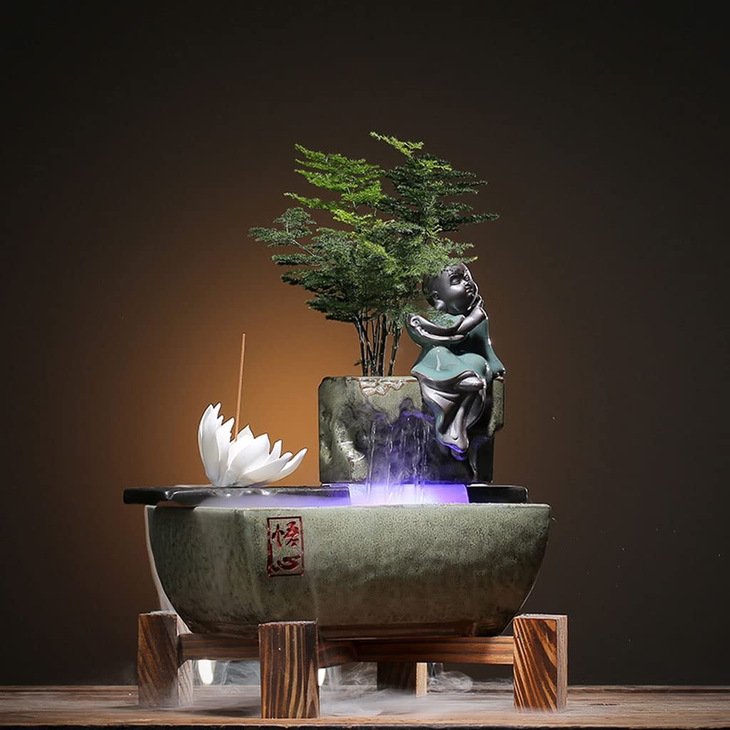 Fuente de Mesa Decorativa para Interior, Fuente de Agua con Cascada, de cerámica, Zen Estilo Oriental, decoración para salón, Dormitorio, Oficina