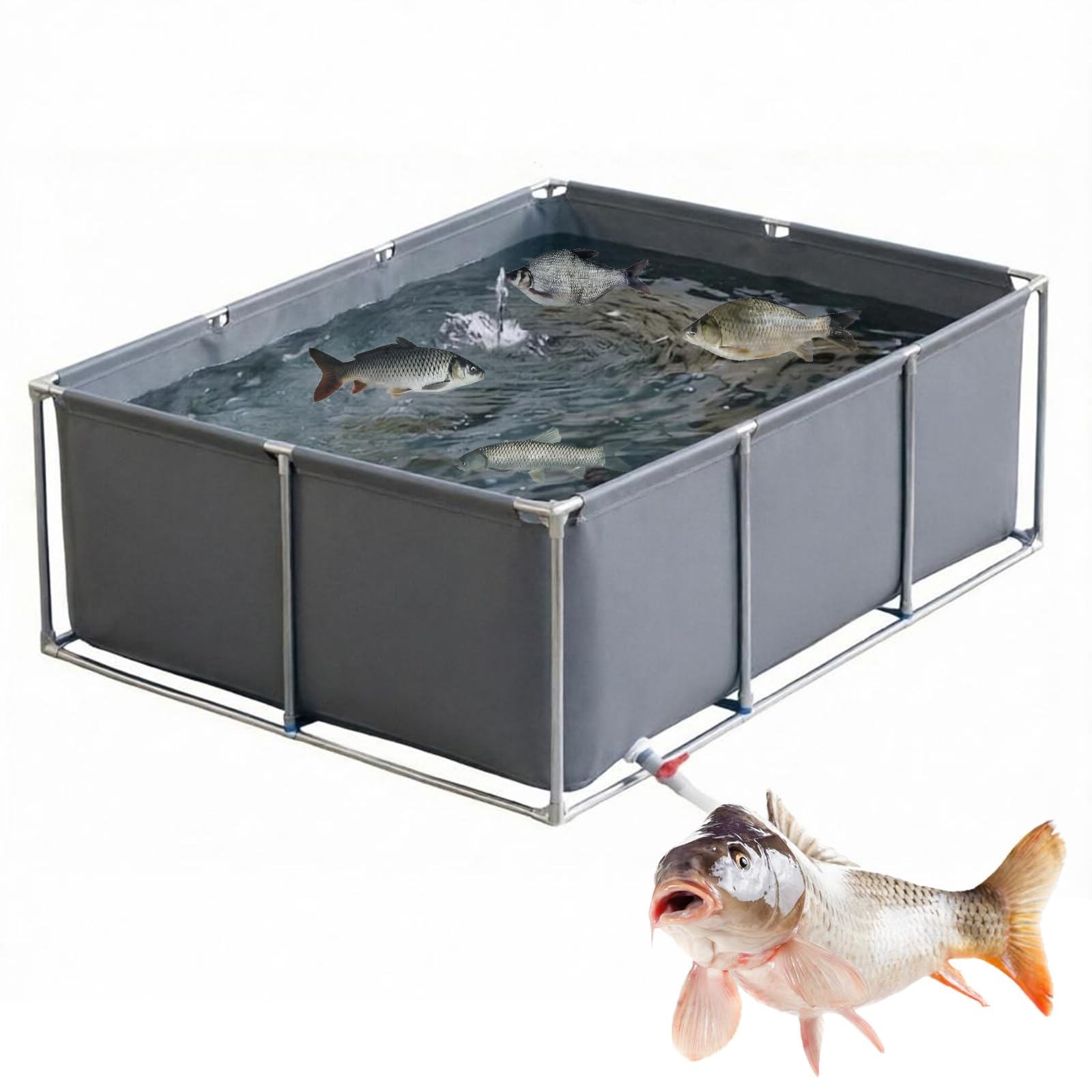 Bassin d'étang à poissons en toile PVC gris facile à installer pour réserve eau de jardin