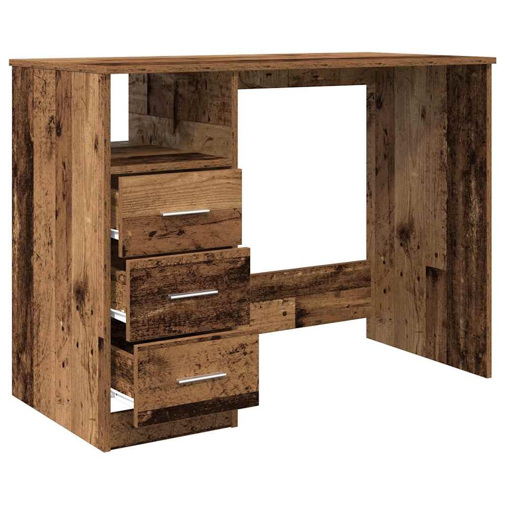 Biurko o wyglądzie starego drewna, materiał drewnopochodny, 102 x 50 x 76 cm, z 3 szufladami i półką, stół biurowy do domu, gabinetu, pokoju młodzieżowego, stolik komputerowy z systemem