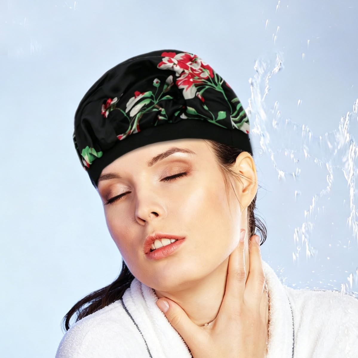 Satén Gorro de Dormir Elástico, Ala Ancha Negro, para Adultos