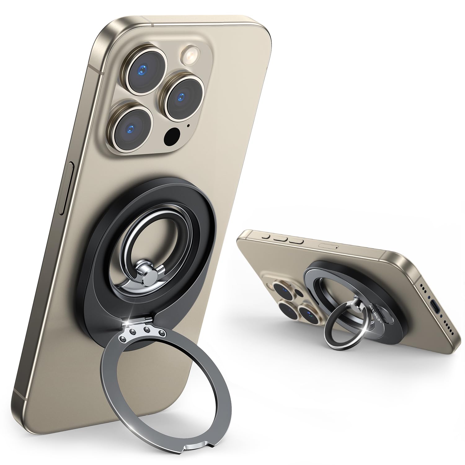 JOYROOM スマホリング【2-in-1・双環式・柔らかシリコン】 magsafeリング 薄型 スマホスタンド 携帯リング 指輪型 超强磁力 片手持ち アイホン 指リング 角度調整 丸型 取り外し簡単着脱 落下防止 横縦両立・360度回転 【金属リング2個付き】iPhone/Samsung/Android用 全機種対応