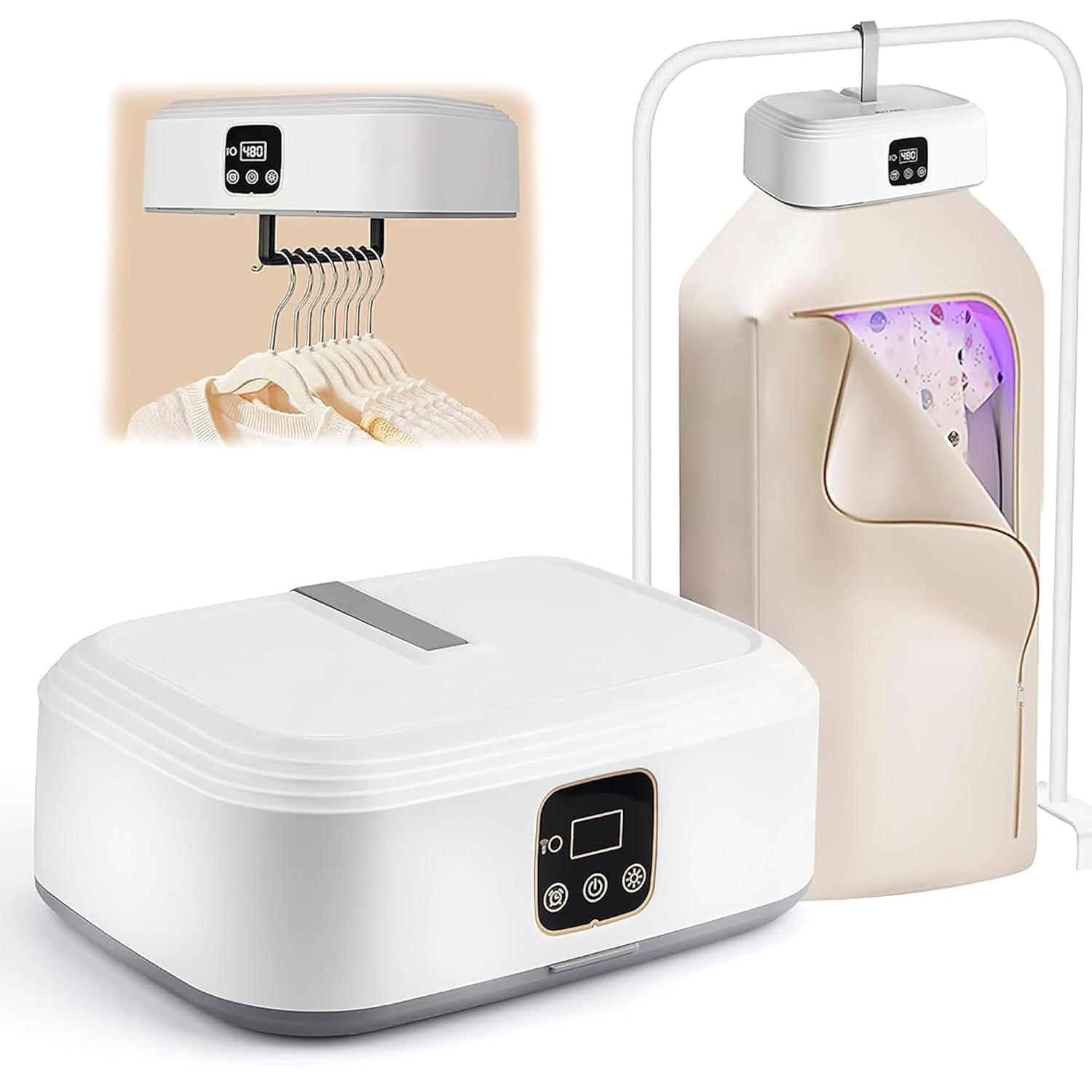 Portable Clothes Drying Machine with 600 W Warm Air, Foldable Drying Bag, Digital Timer and UV Light Function, Compact Electric Garment Dryer for Home, Apartment, Travel and Winter Use-image-3