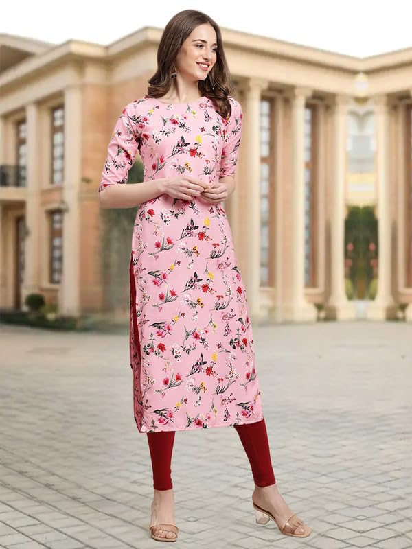 Pinkmint Crepe Digital Printed Kurti For Womens Straight Kurti For Women (Pack Of 5)