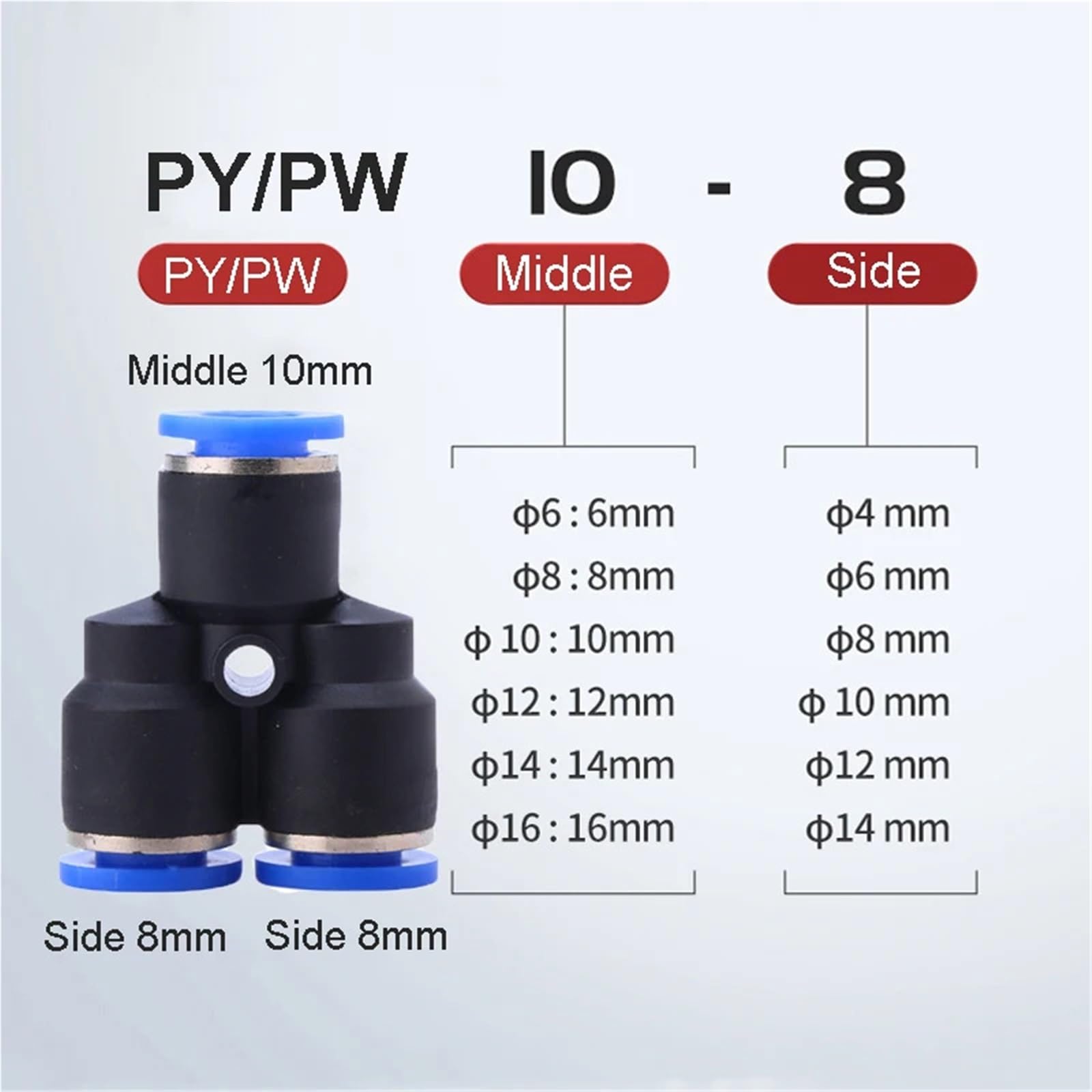 Conectores de aire PE PG PY PW de 4, 6, 8, 10 y 12 mm, conexión rápida en T, 3 vías, plástico, manguera de agua, 10 unidades(8-6,PEG-10PCS)