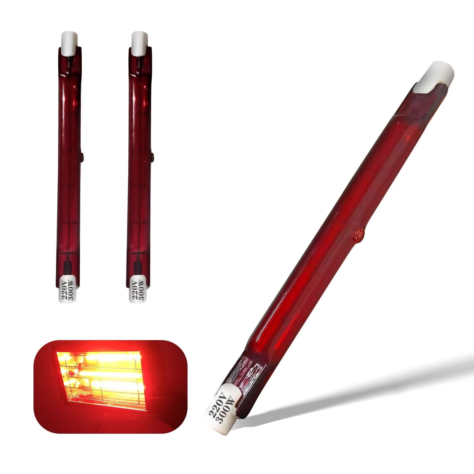 Halogen Bulb R7s Dimmable, 118mm 300W R7s Infrared Bulbs for U3 Heater, Red Quartz Heating Light Tube 300lm, 118mm R7s J-Type Linear Light, R7s Halogen Heater 360° Beam Angle Floodlight, 3 Packs