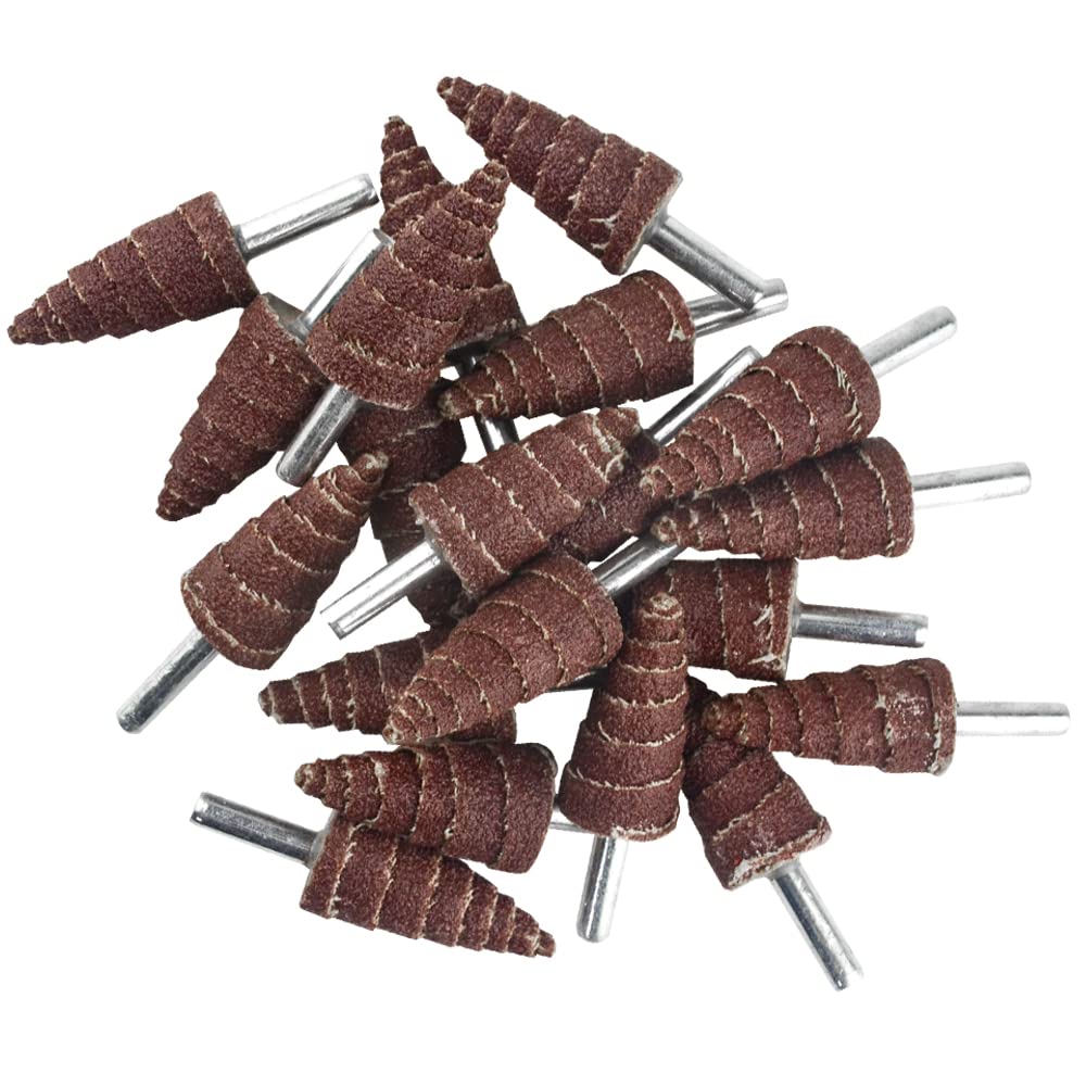 TOVOT 20 ruedas de solapa de pulido de cono largo de grano 80 para herramientas giratorias con vástago de 1/4 pulgadas