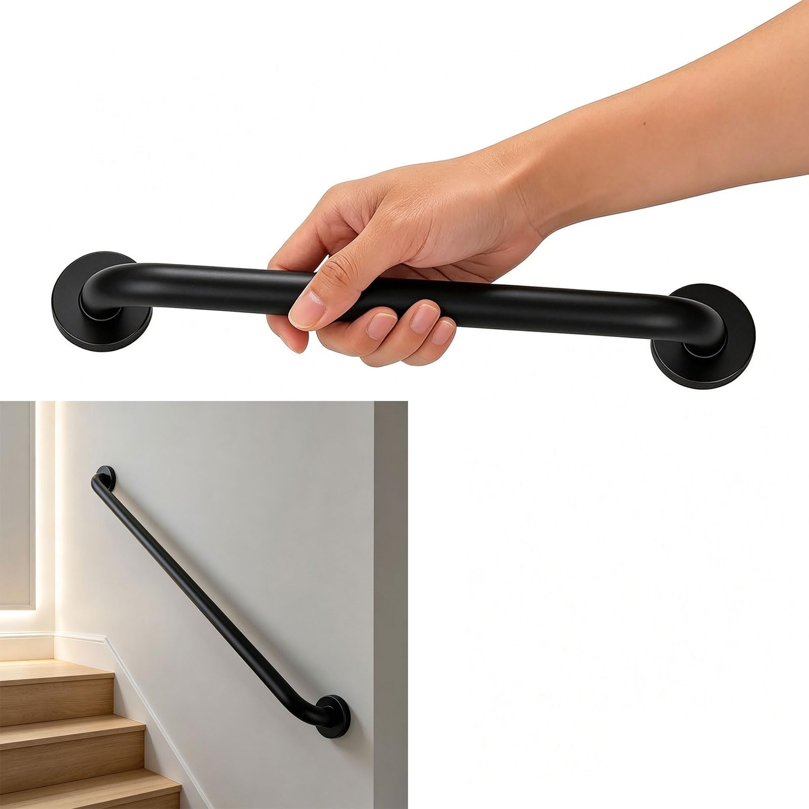 Poręcz łazienkowa Comfort Grip, czarny uchwyt ze stali nierdzewnej 304
