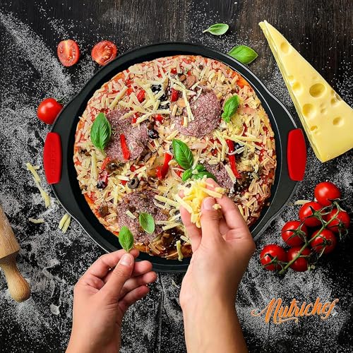 NutriChef Teglia Forno Antiaderente, Teglia per Pizza, Acciaio al Carbonio, Fori Perforati, Schermo Premium, Manici Silicone, Lavabile Lavastoviglie - immagine 6
