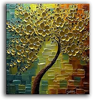 YaSheng Art - 3D Oil Paintings On Canvas Golden Flowers Tree Paintings Abstract