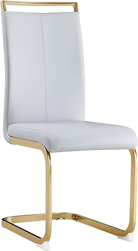 Miniatura 9 de Baysitone - Juego de 4 sillas de comedor modernas - Marco dorado, asiento acolchado de piel sintética con respaldo alto, gris claro - Adecuadas