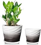 8 Planter de pouce, Planters en céramique pour les plantes intérieures/extérieures avec drainage et soucoupe, grands pots de plantes, plante ronde Interieur(Khai) + Blanc, planteur seulement)