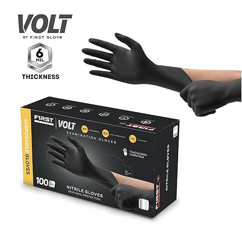 Miniatura 2 de Volt - Guantes desechables de nitrilo negro de 1000 unidades, 6 mil, tamaño mediano, aptos para alimentos, guantes de limpieza desechables, guantes