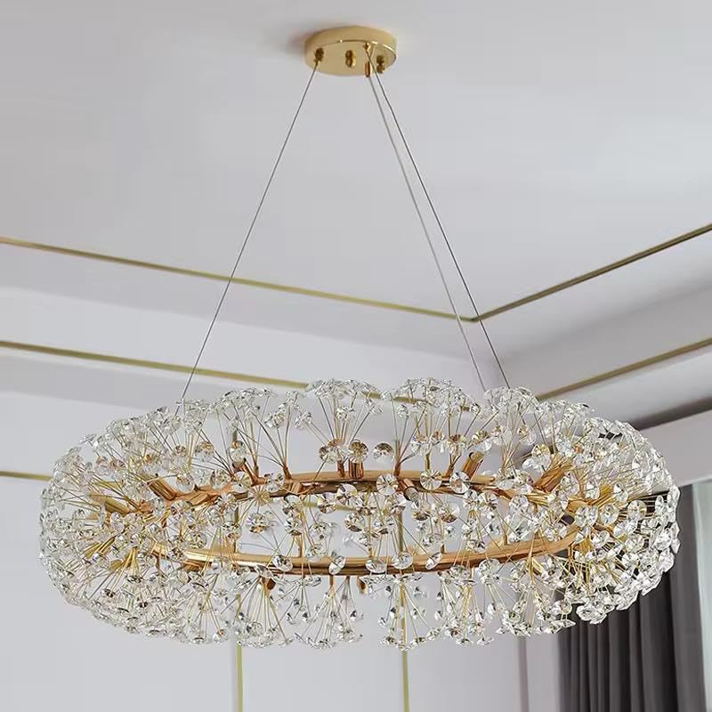 Image of Modern Ring Crystal Chandelier - Luxury Gold Ring Pendant Light for Living Room, Dining Table & Bedroom| 500mm