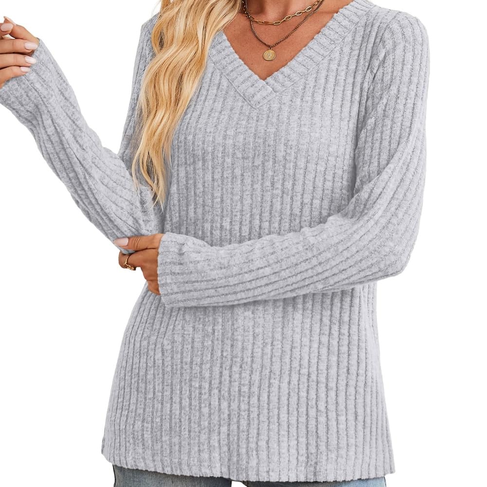 Camisetas de otoño para mujer, ligeras, de manga larga, cuello en V, camisas para mujer, ropa informal de otoño