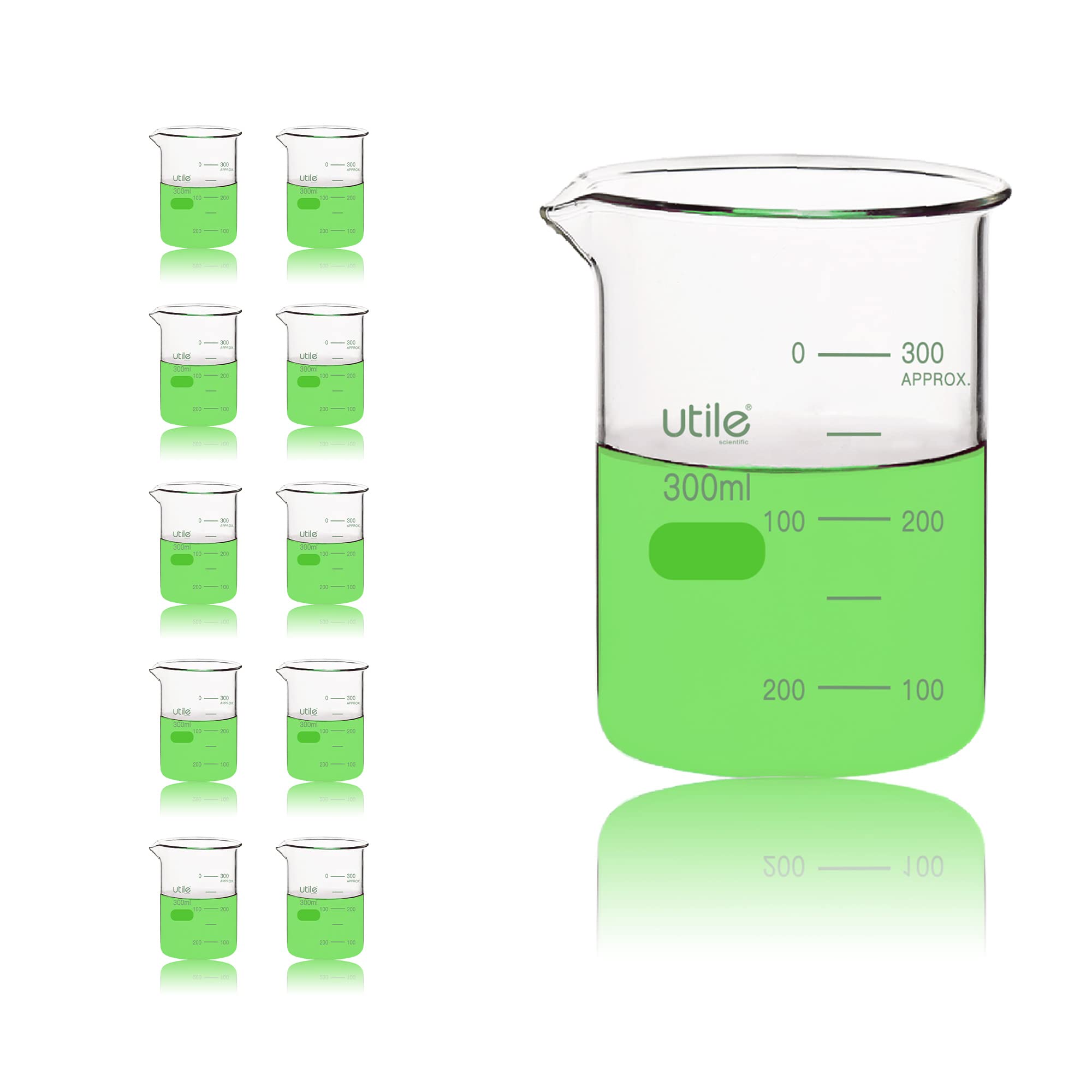 Utile Beaker Set, Low Form Glass Beakers, 3 Sizes of Vol.50ml 100ml 250ml, 3.3 Borosilicate Glass with Double Scale Printed Graduation, 4099.0004.1 — Amazon image 10