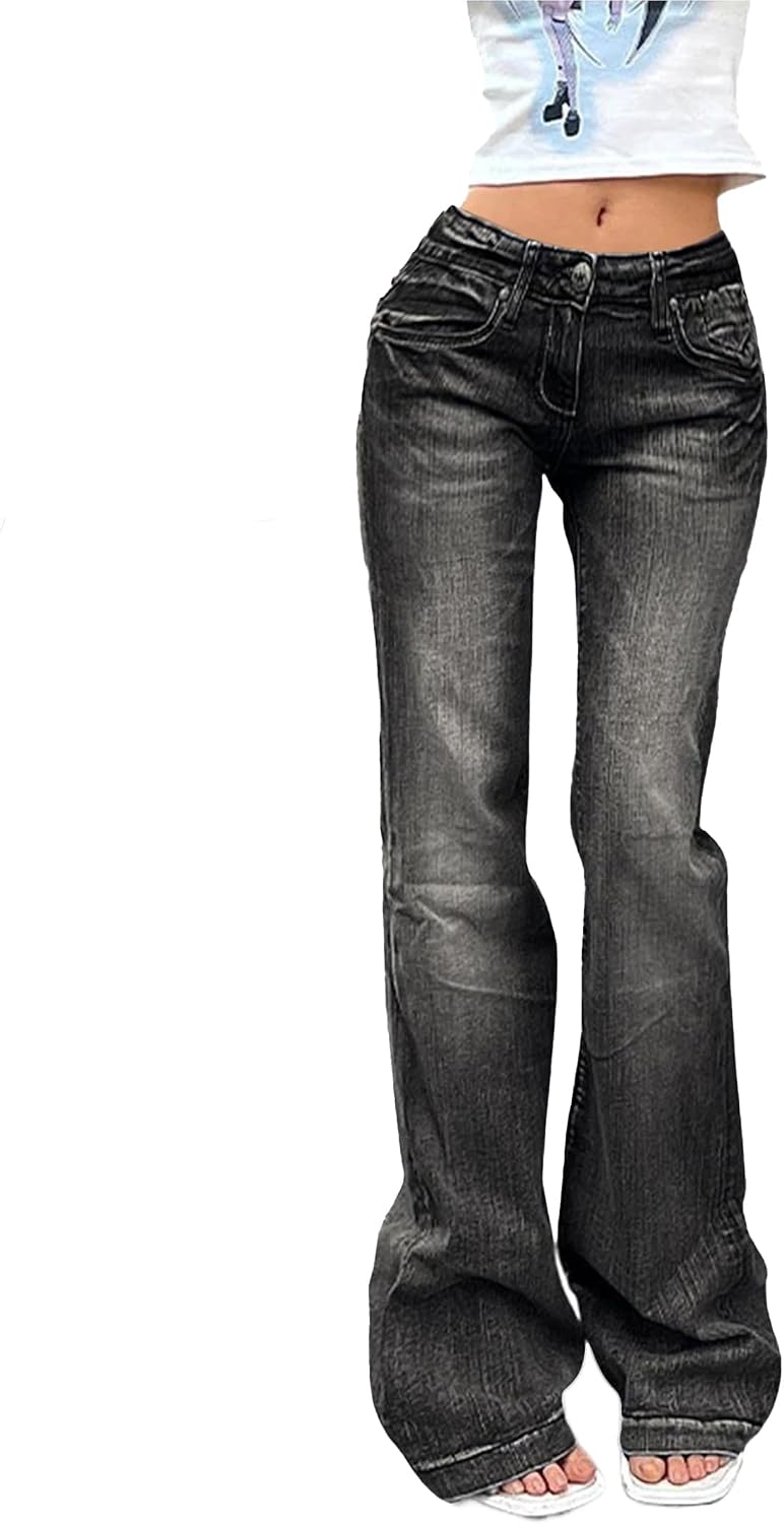 EMMIOL Flared Jeans Damen Mid-Low Waist Schlaghose Damen Curvy Mode Bootcut Hose