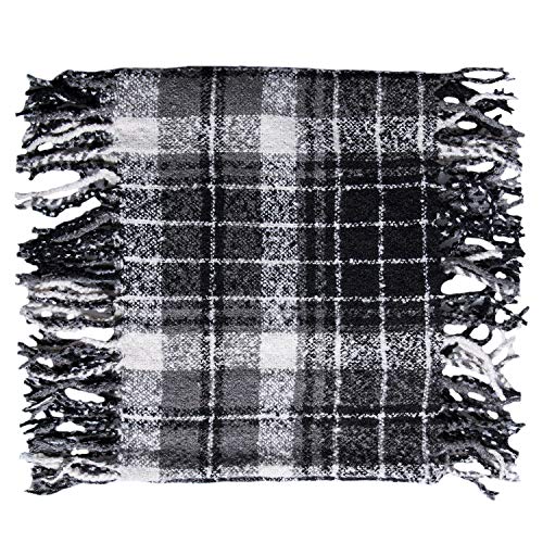 Womens Winter Plaid Infinity Scarf Warm Tassel Circle Loop Scarves & Knit Fall Scarfs For Women(03 Black+White) #TOP1